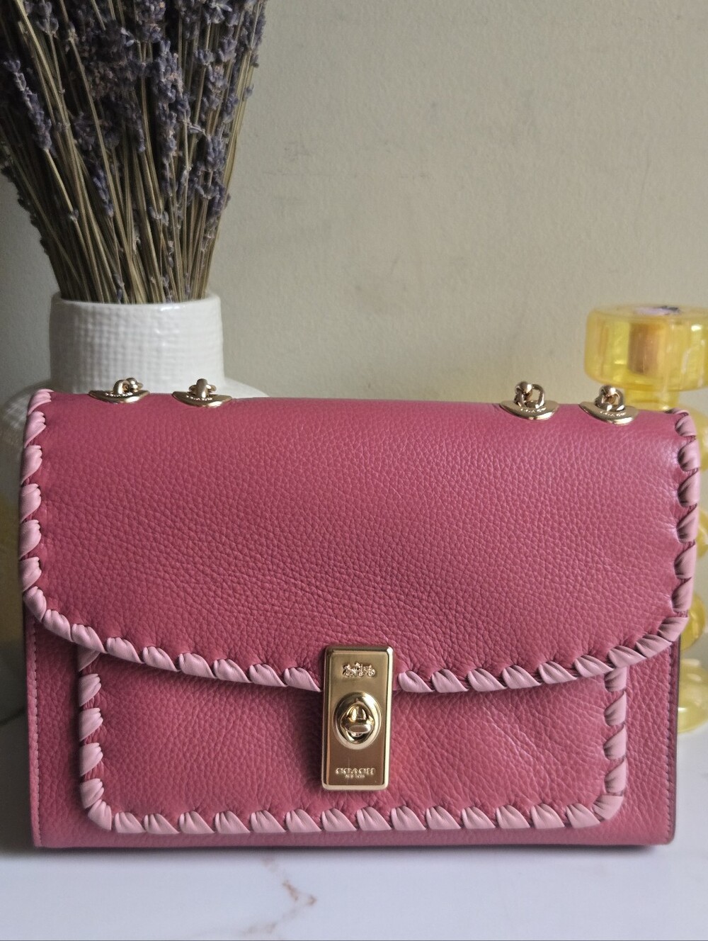 Like New Coach Lane Pink Whipstitch Leather Shoulder Bag